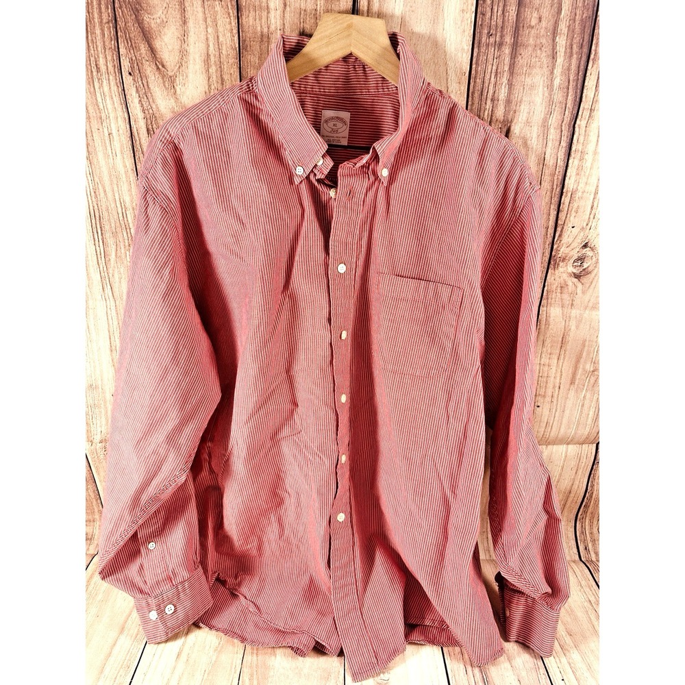 Brooks Brothers 346 Mens XL Shirt Red Striped Button Down Long Sleeve Cotton